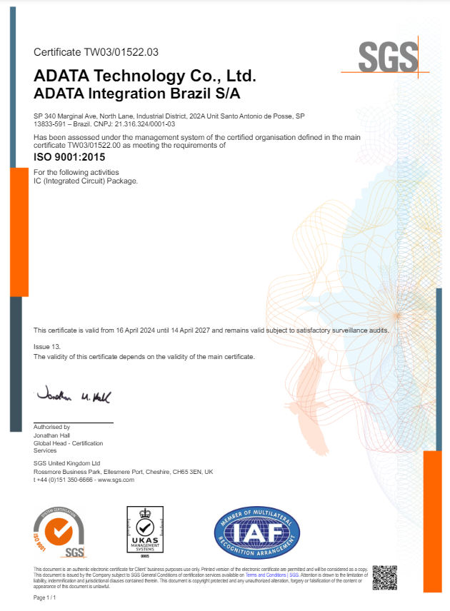 ISO 9001 Certificate:ADATA Brazil (202A)