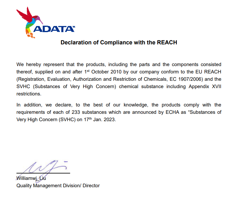 Download Declaration of Compliance with the REACH