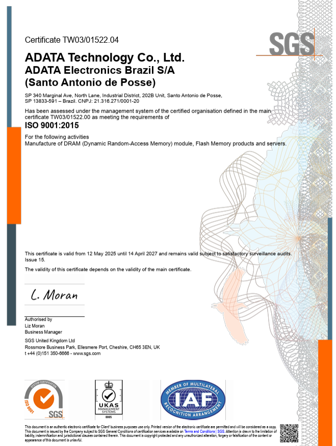 ISO 9001 Certificate:ADATA Brazil (202B)