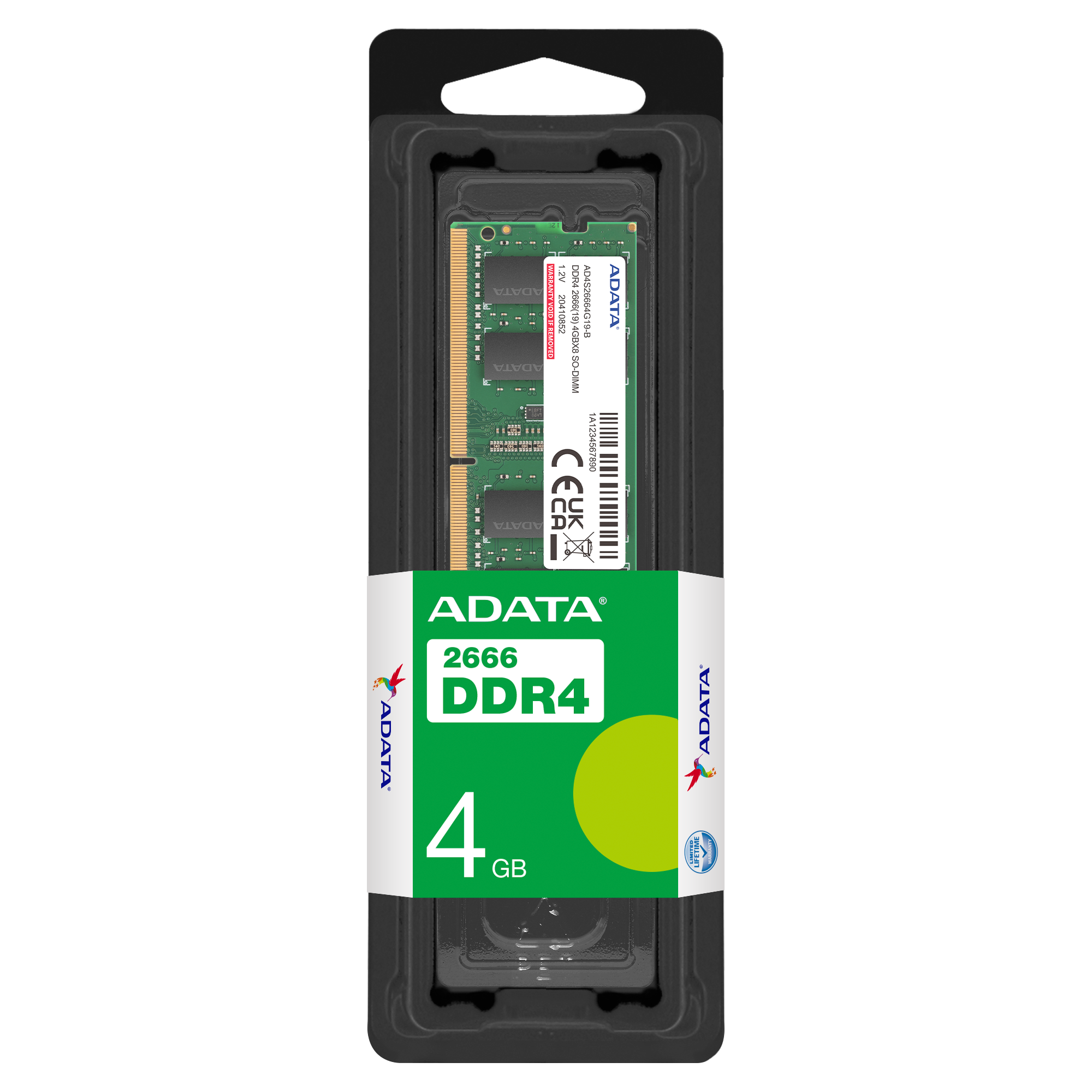 Barrette Mémoire ADATA 4Go DDR4 2666 MHz Pour PC Portable (AD4S26664G1