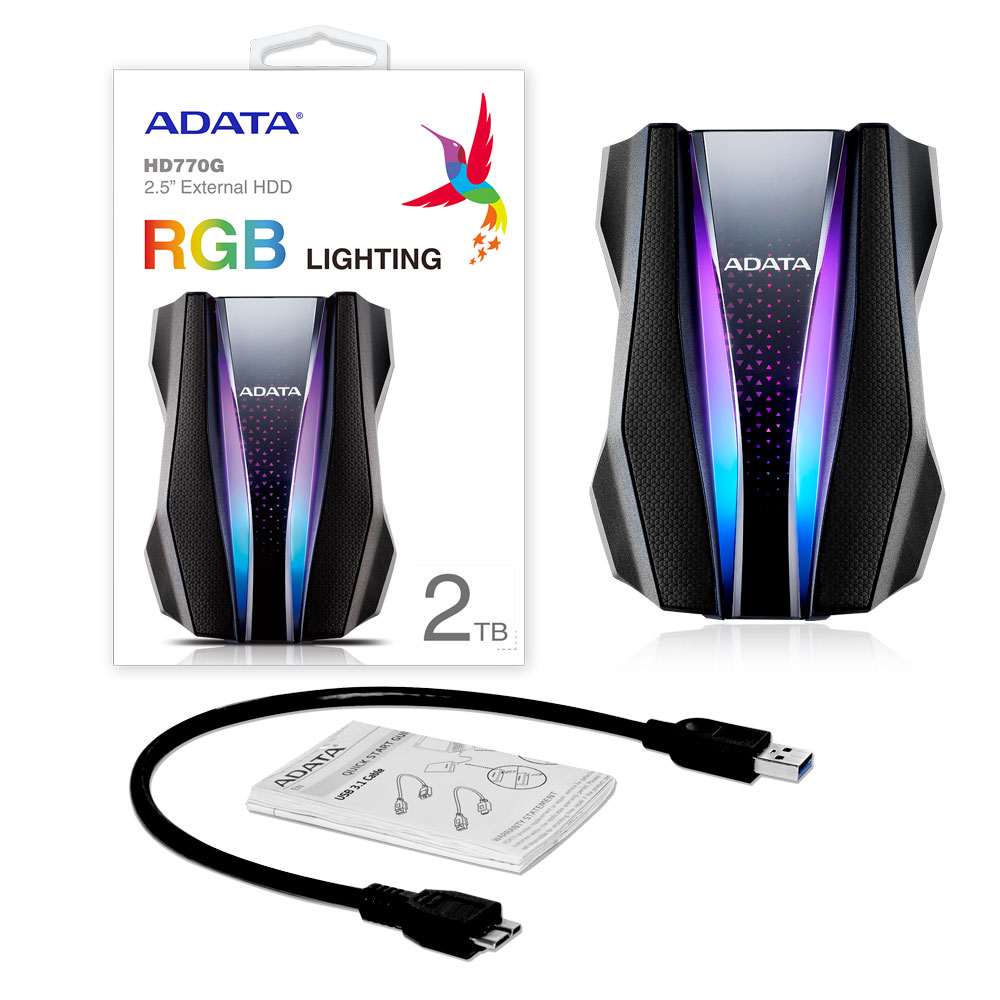 AHD770G-2TU32G1-CRD ADATA HD770G Durable RGB Disque Dure Portable USB 3.2 Rouge 2TB 