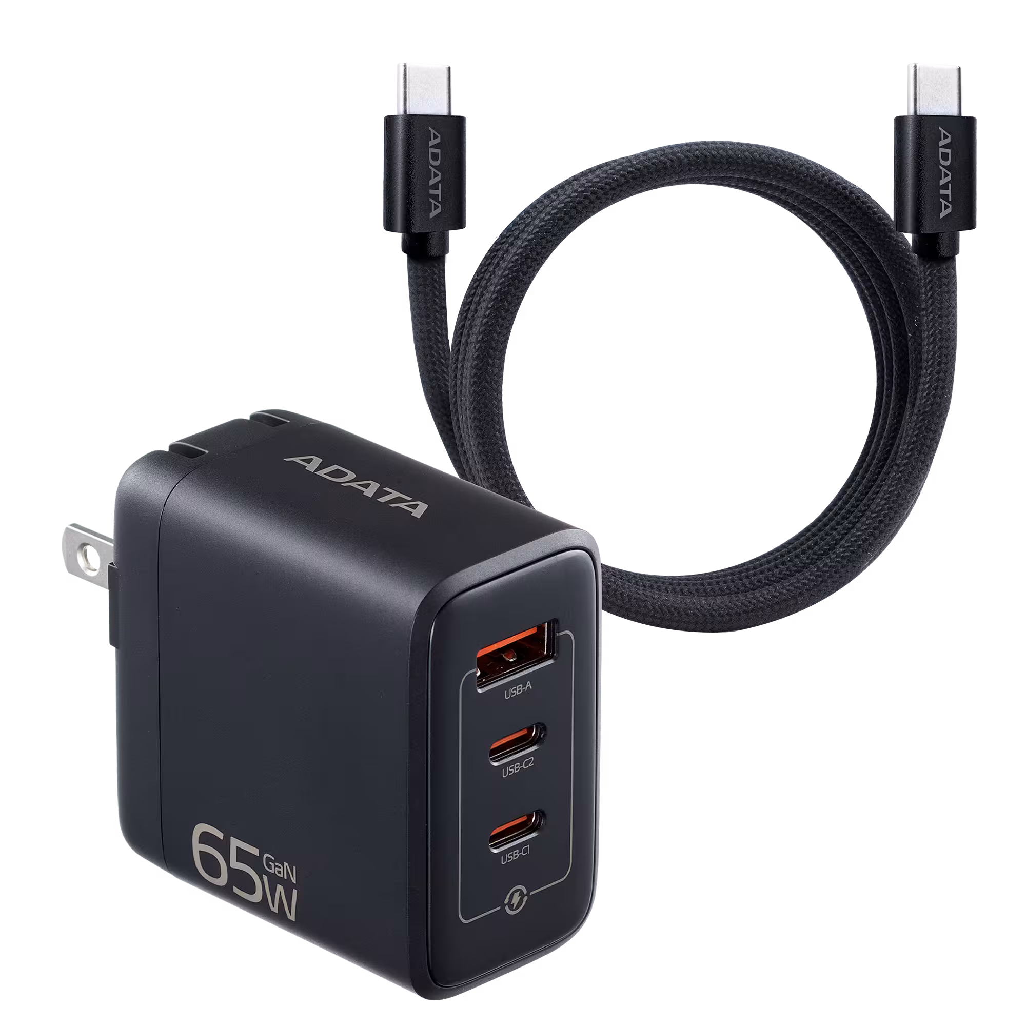 Cargador USB GaN de 65 W con cable USB-C de 2 m|100 W-#000000-1