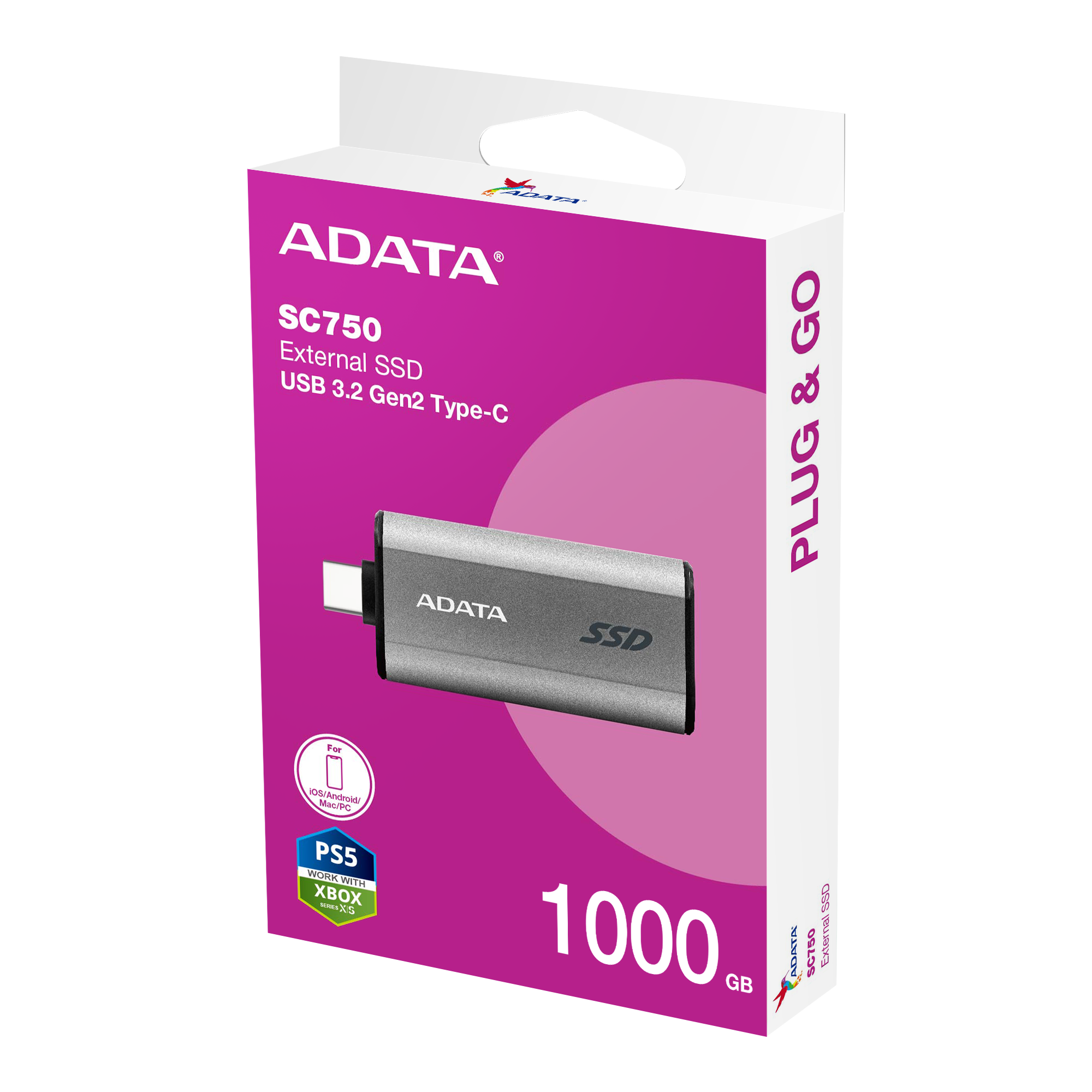開封未使用品　ADATA SC750 外付けSSD 2000GB SC750 External SSD, USB Flash Drive (Japan)