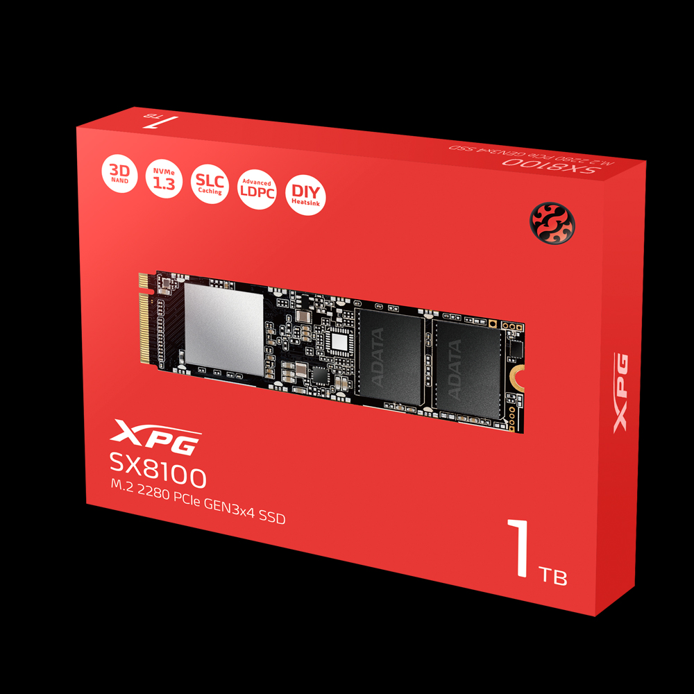 ASX8100NP-2TT-C ADATA XPG SX8100 2TB 3D NAND NVMe Gen3x4 PCIe M.2 2280 Solid State Drive R/W 3500/3000MB/s SSD 